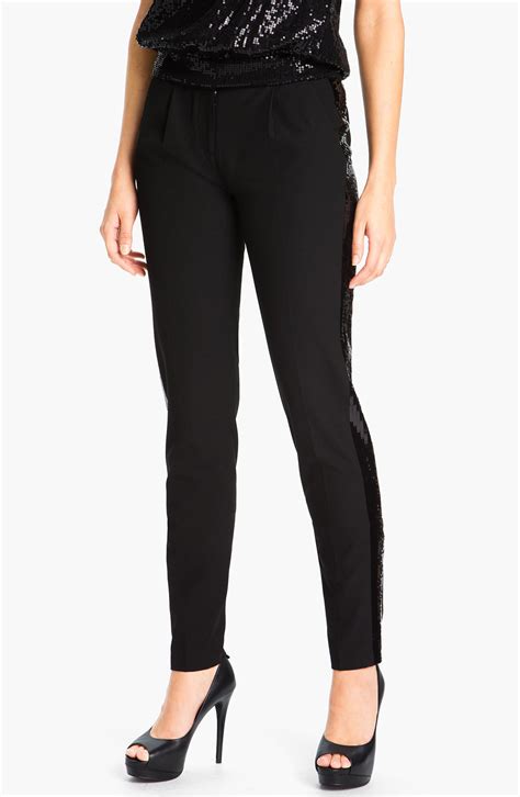 michael michael kors black tuxedo pants sequin stripe womens|Michael Kors zipper shirt.